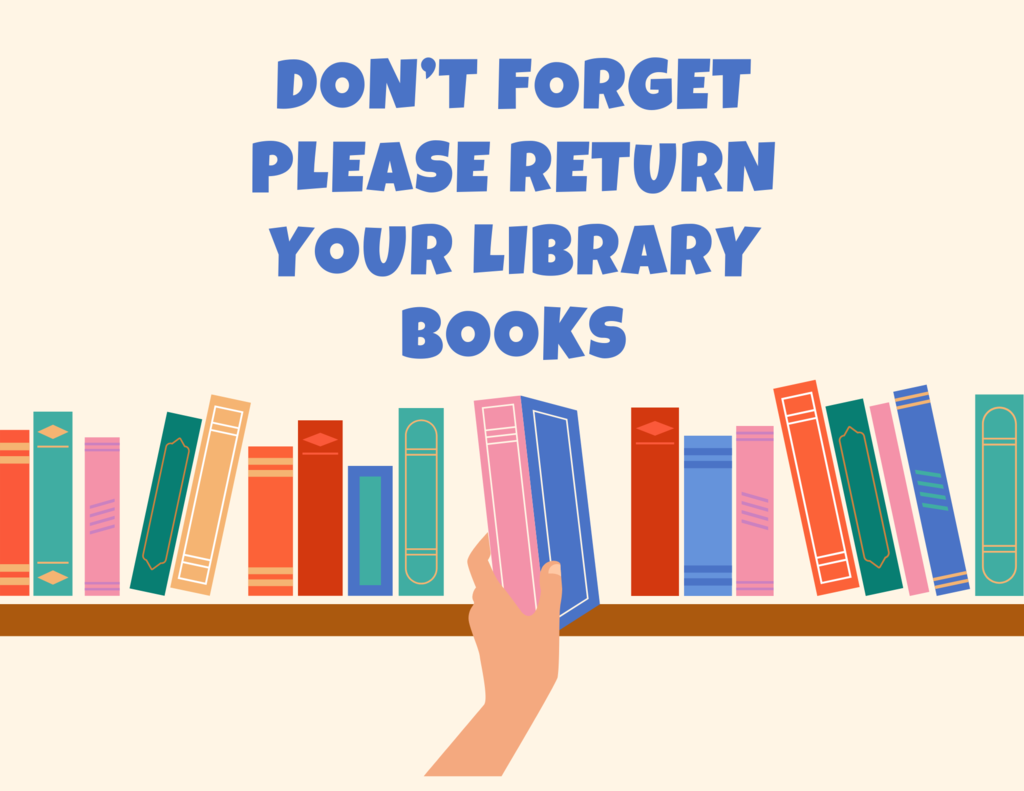 Picture of books stating please return your library books