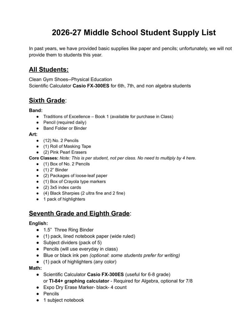 26-27 MS Supply Lists