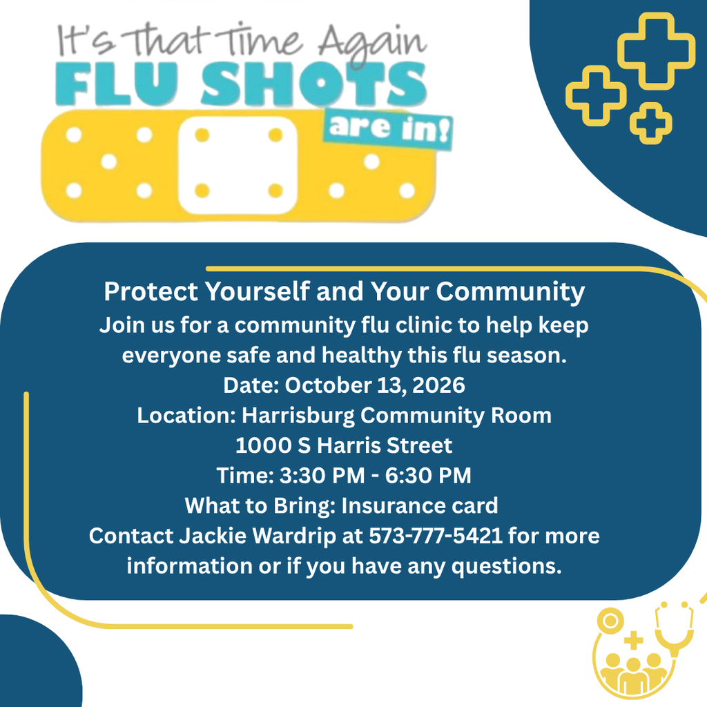 2026 Community Flu Clinic Flyer with information about the Oct. 13th clinic at 1000 S Harris Street