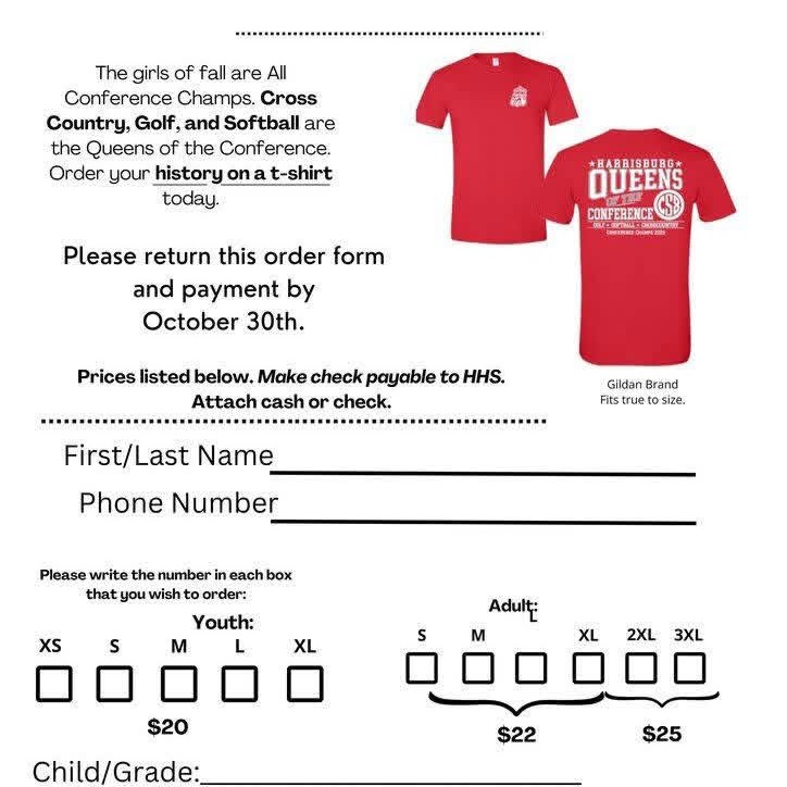 order form for red “Queens of conference tshirt"