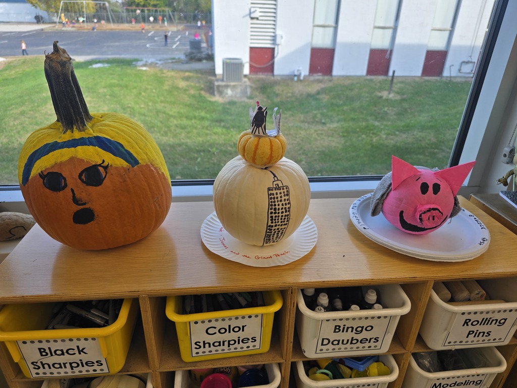 Storybook pumpkins on display in the art room.