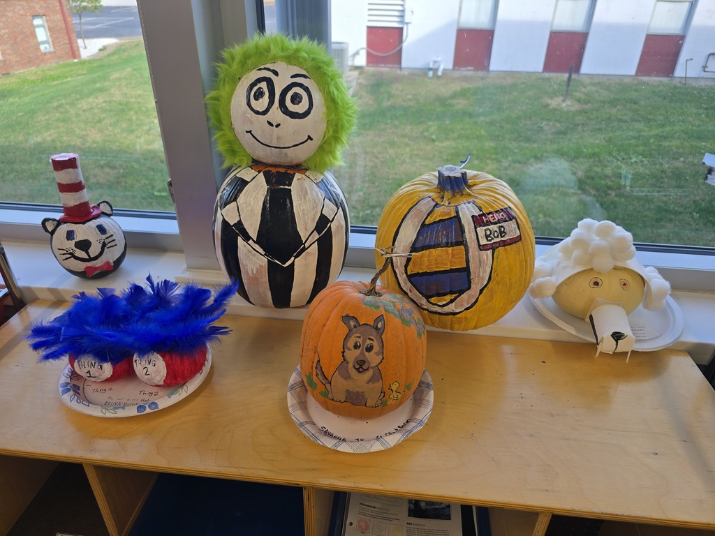 Storybook pumpkins on display in the art room.