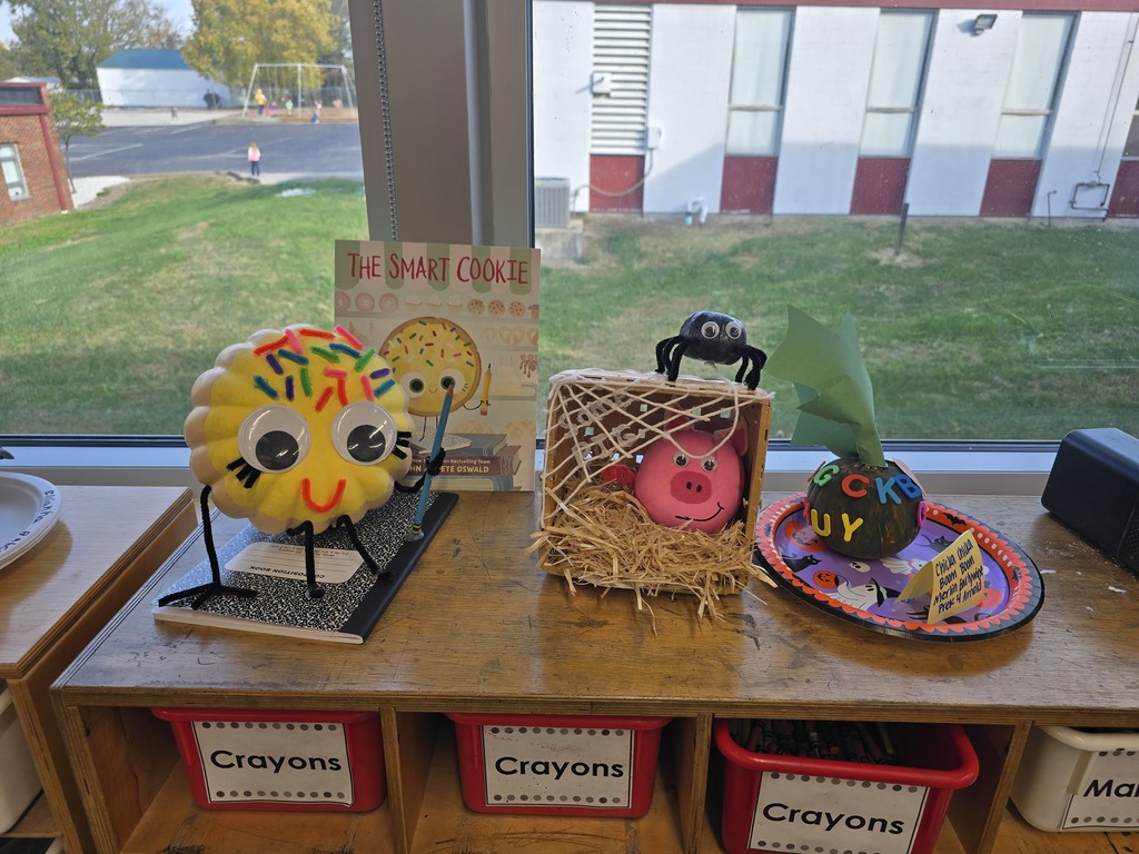 Storybook pumpkins on display in the art room.