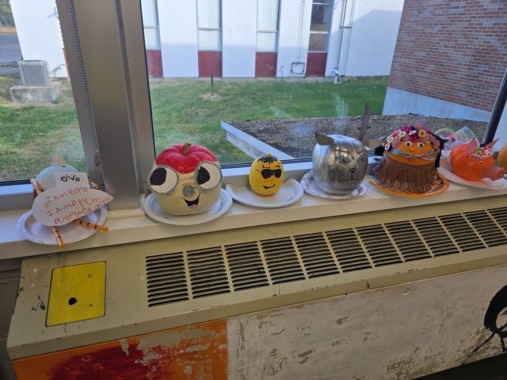 Storybook pumpkins on display in the art room.