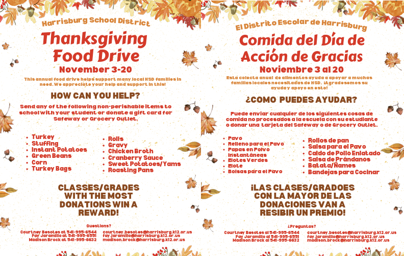 Thanksgiving Food Drive Nov 3-20