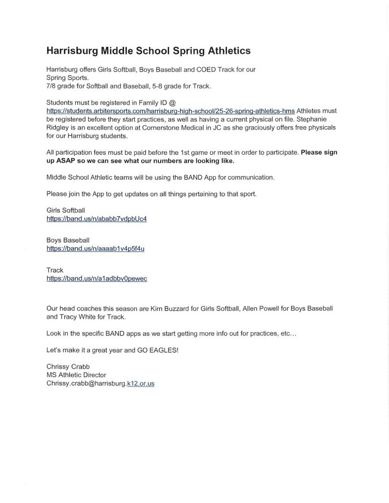 Spring Sports Sign-up Information