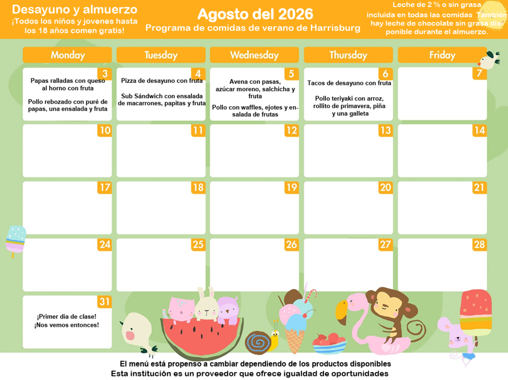 August Summer Meals SPA