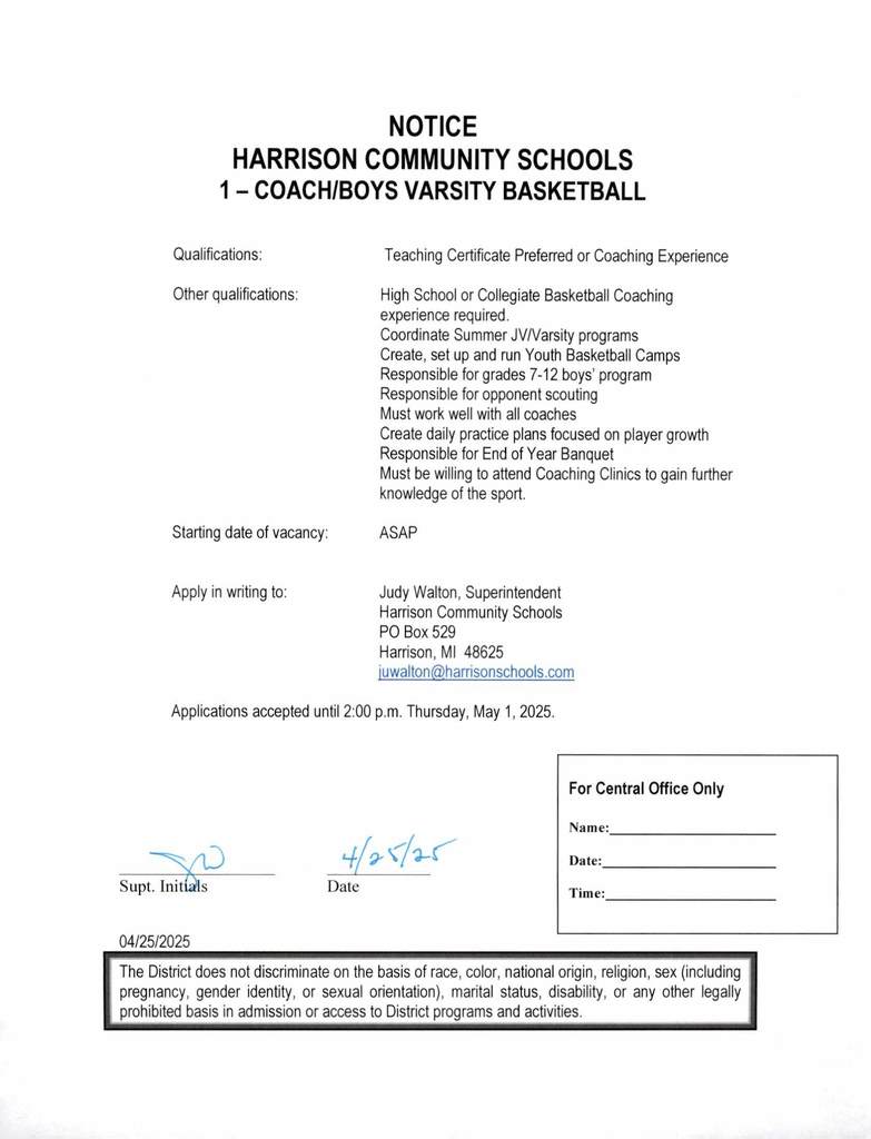 Varsity Boys Basketball Coach
