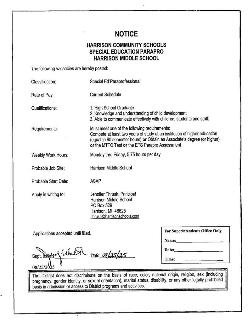 Middle School Special Ed Para