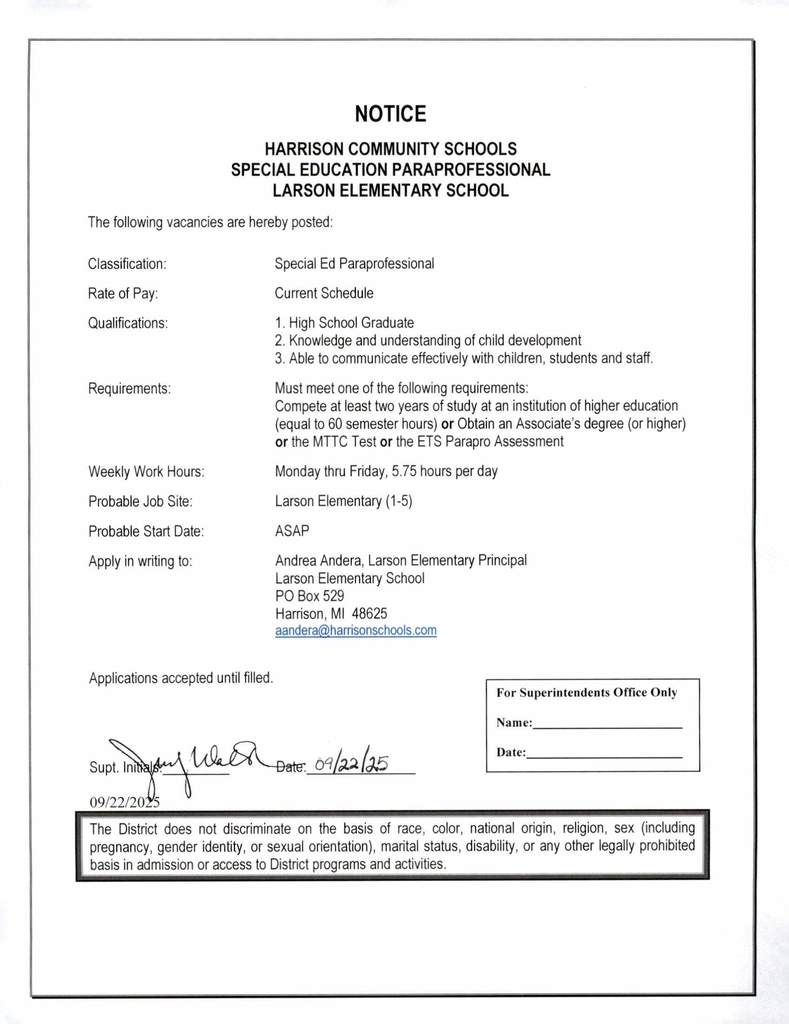 Larson Special Education Paraprofessional