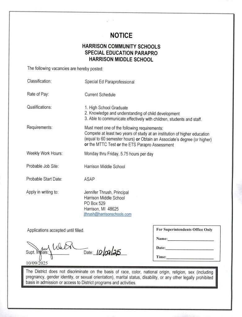 Middle School Special Ed Paraprofessional