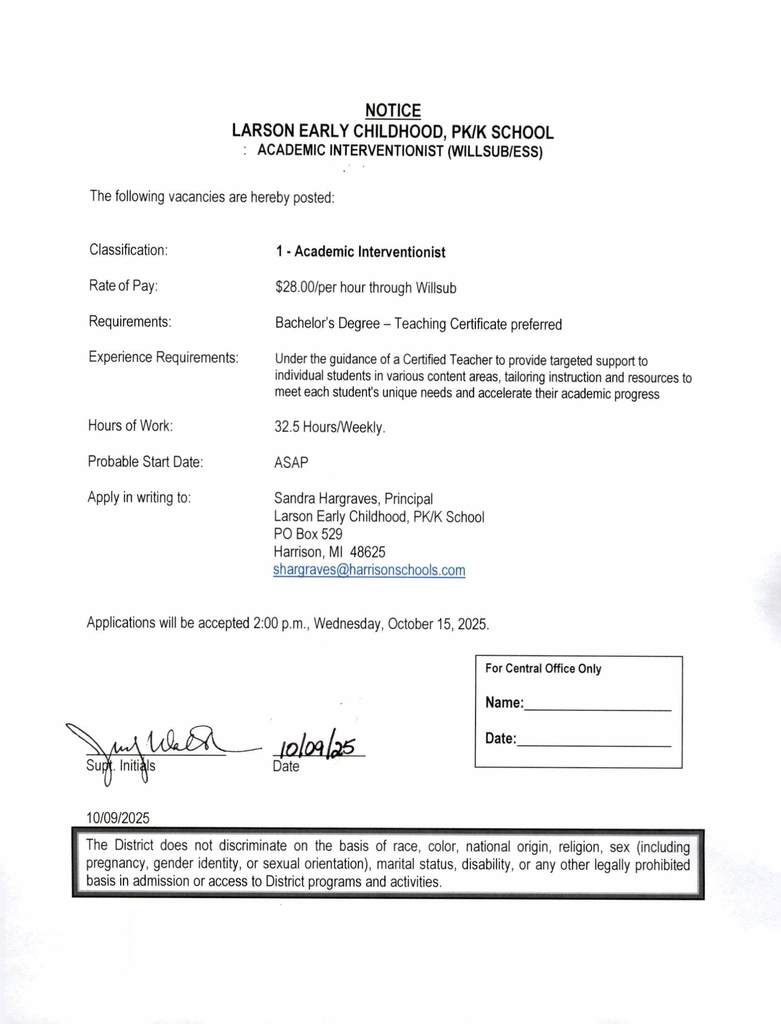 Larson PK-K Academic Interventionist
