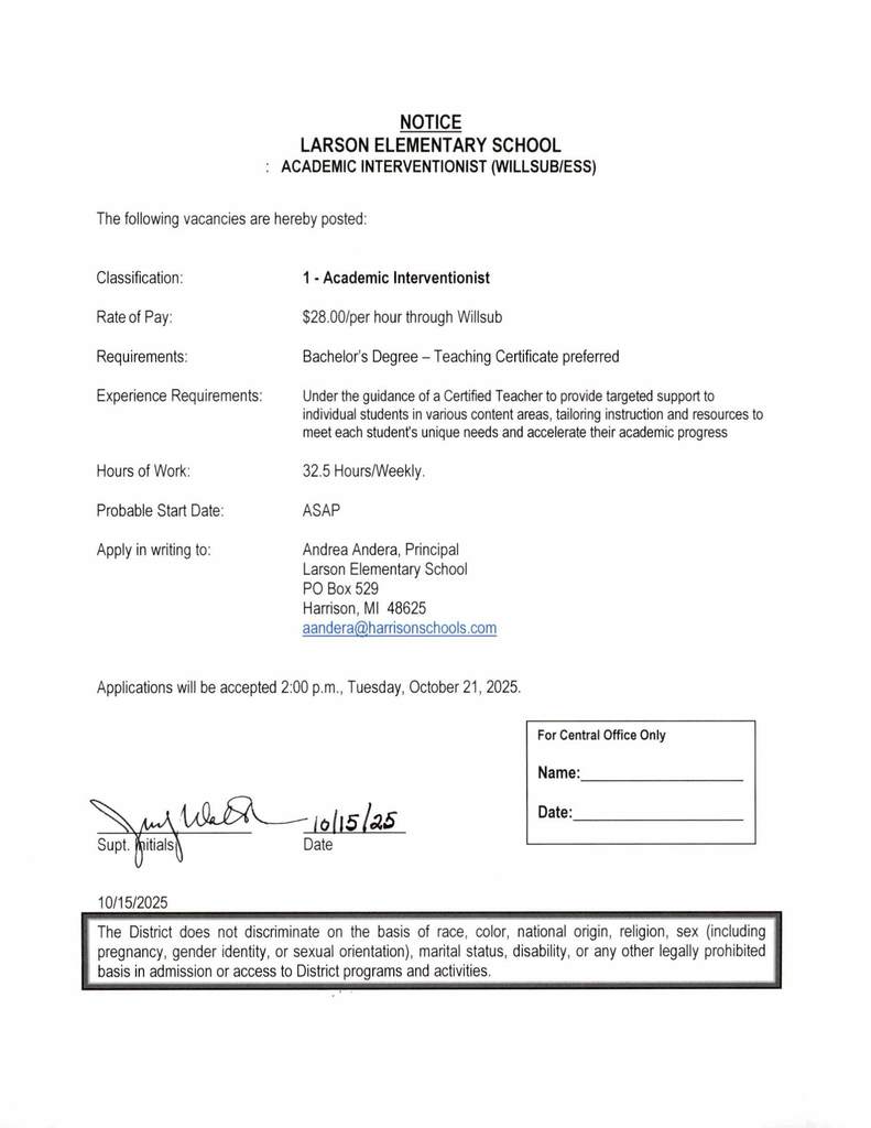 Larson Elementary Academic Interventionist