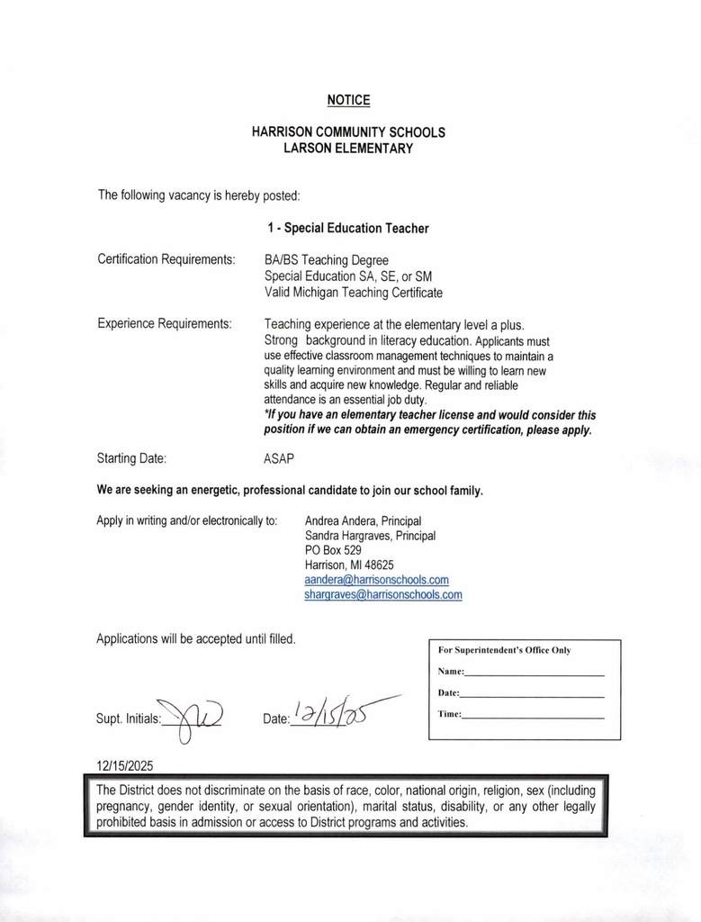 Larson Elementary Special Education Teacher