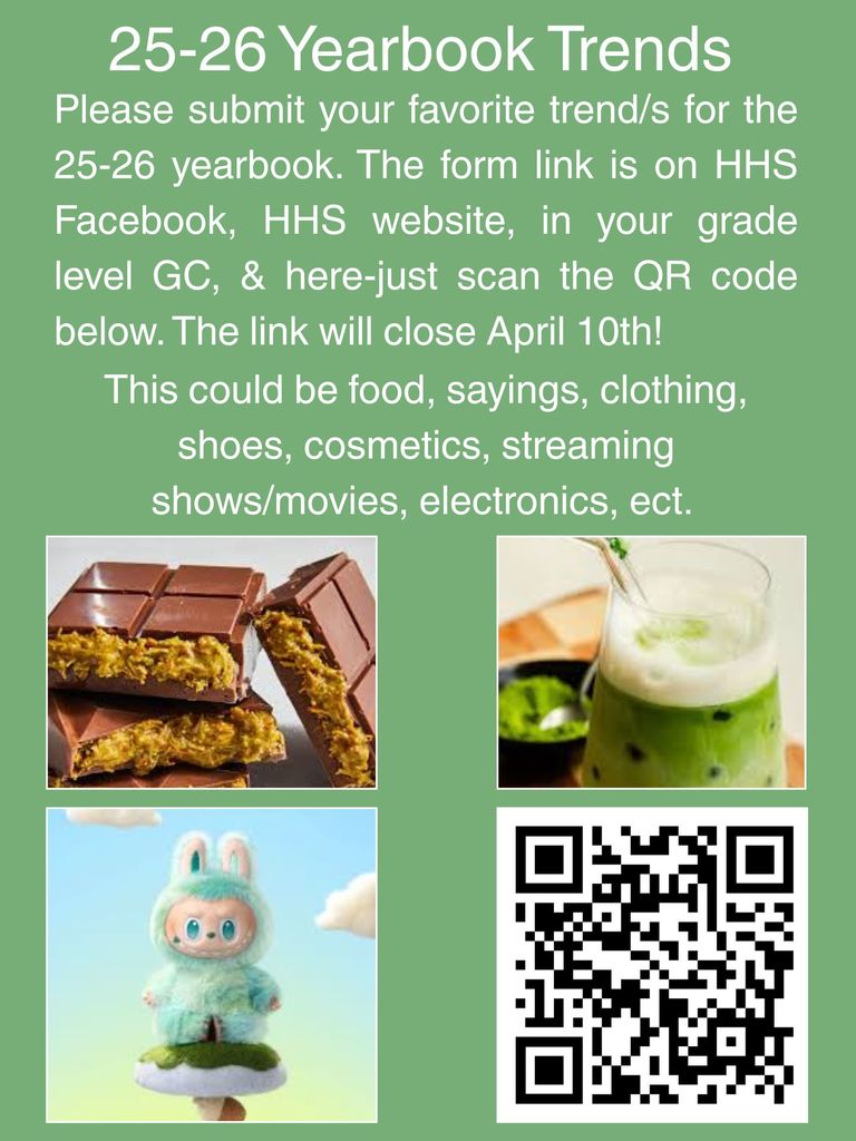 Yearbook needs  your pics and feedback-Let's get TRENDY!