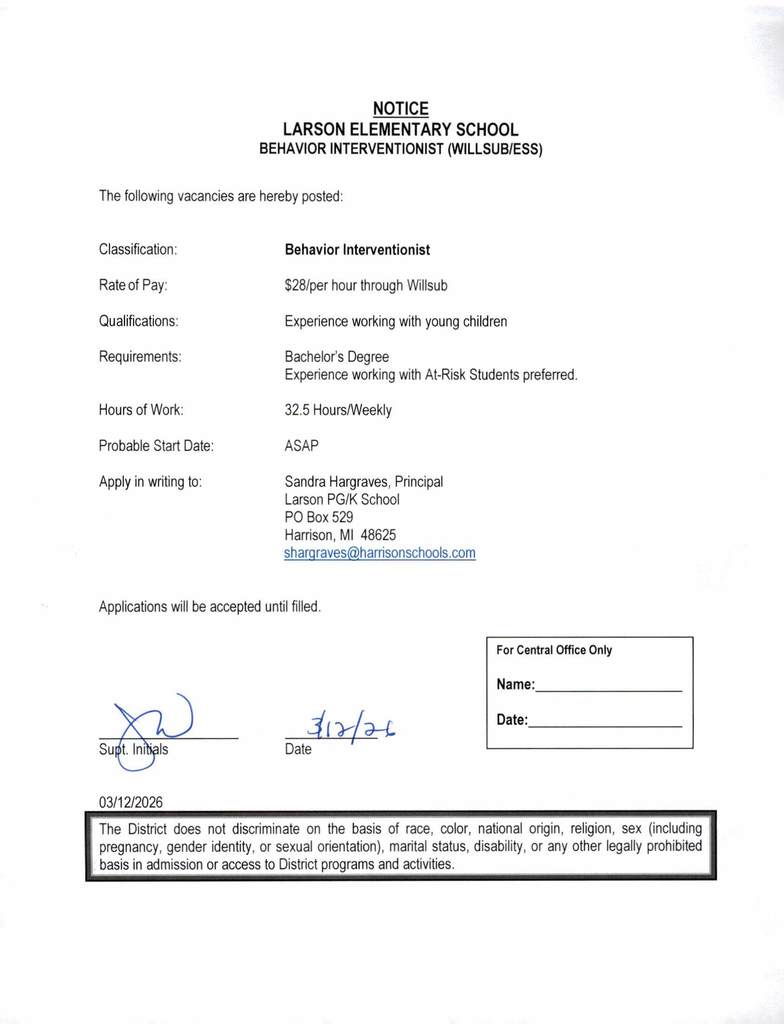 Larson PK-KG Behavior Interventionist