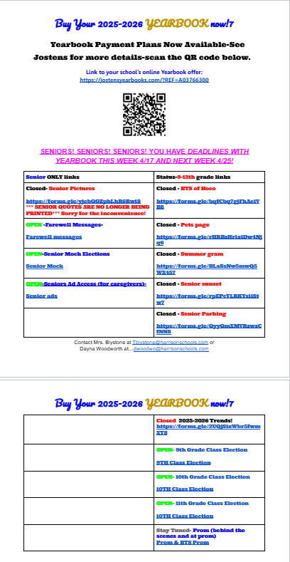 Yearbook Buyers and Senior To Do List