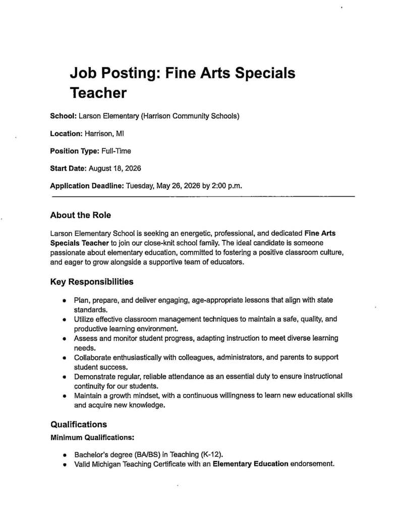 Fine Arts Teacher pg. 1