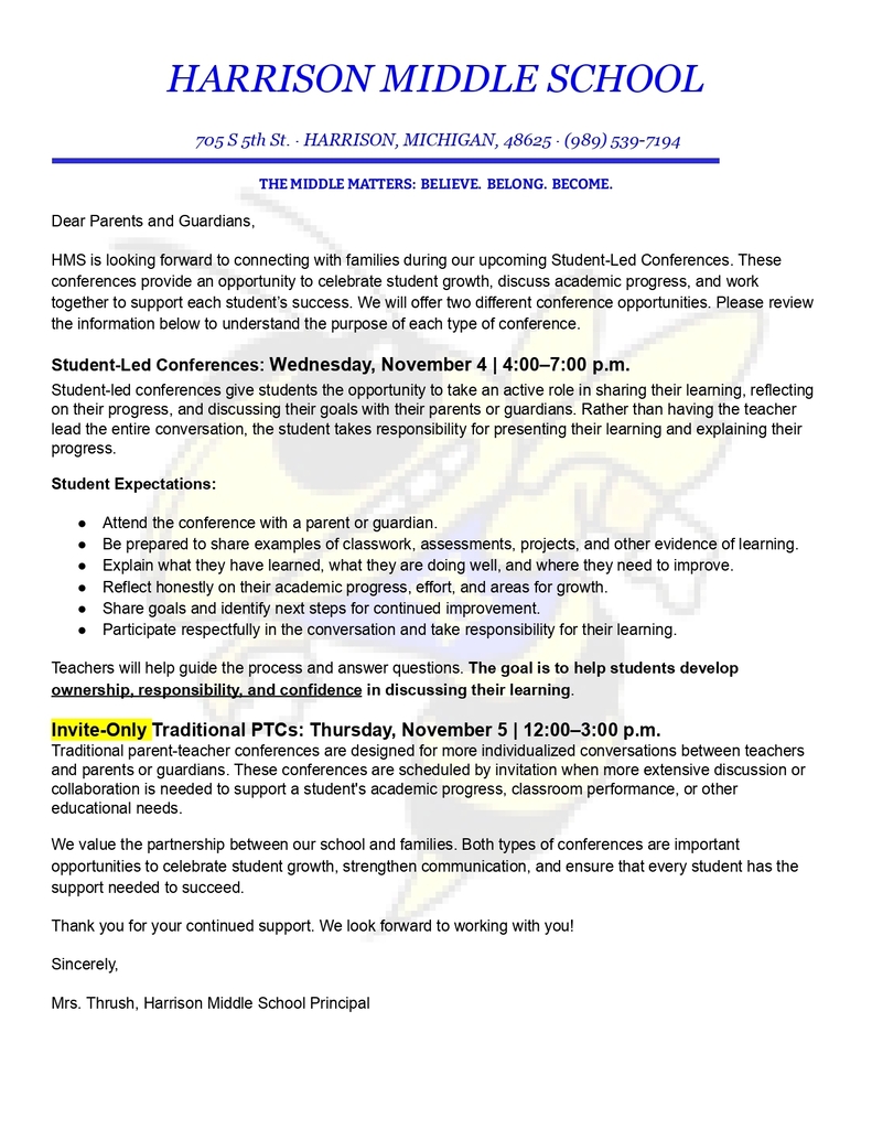PTC Parent letter