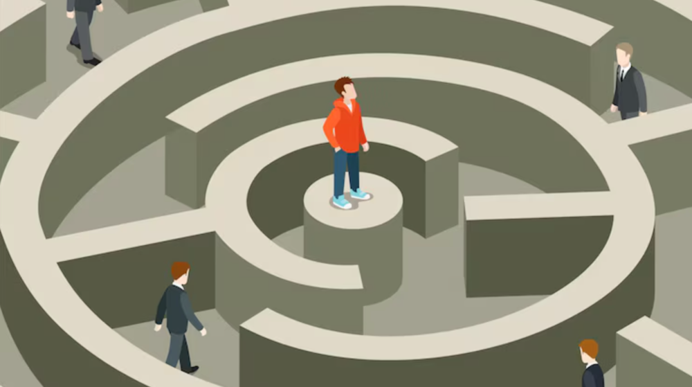 people wondering around a maze