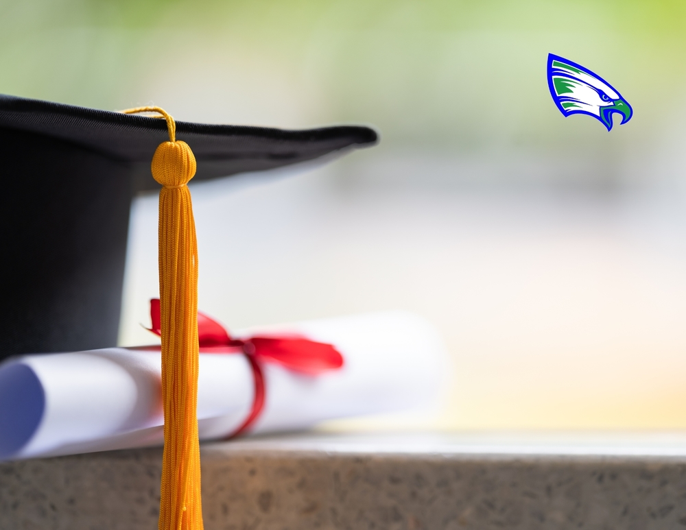 graduation cap with eagle logo