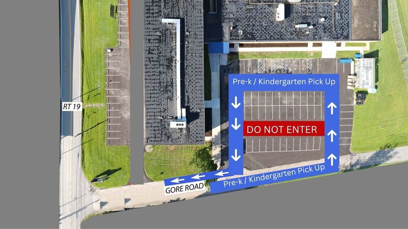 Preschool and Kindergarten Pick Up will use the second parking lot along gore road.