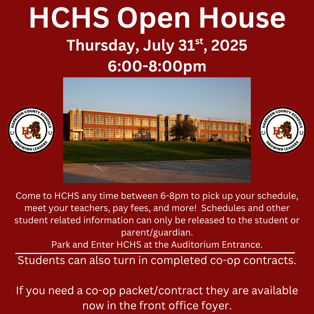 HCHS Open House is Thursday, July 31st at 6pm.