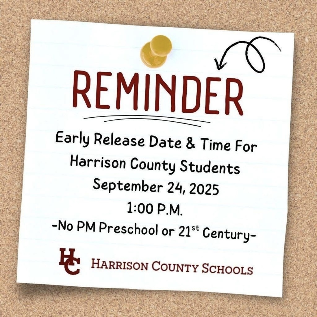 Early release day September 24th. School will be dismissed at 1pm. 