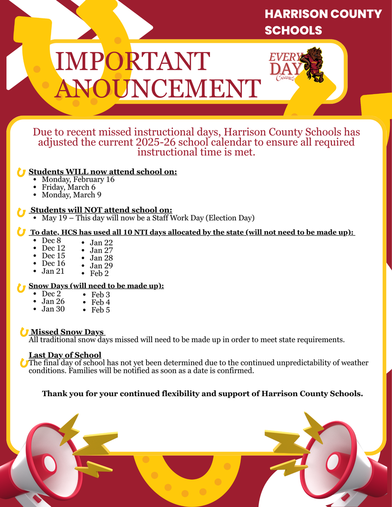 2025-2026 Harrison County Schools Calendar