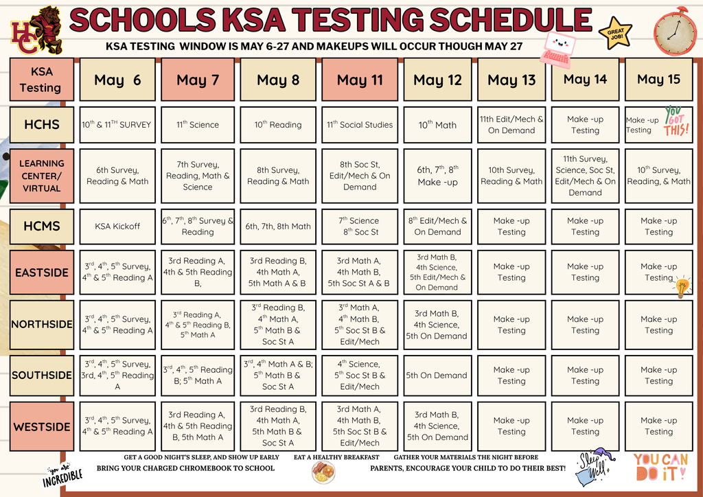 HC KSA Testing Schedule for 2025-26