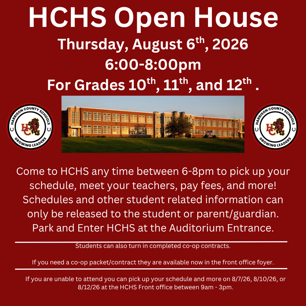 HCHS Open House Thursday, August 6th 6-8pm.
