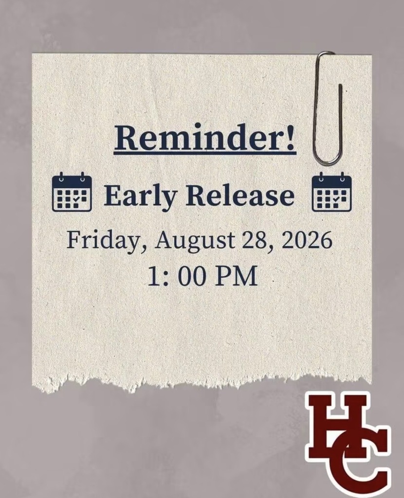 Early release day-Friday, August 28th- 1:00 pm 