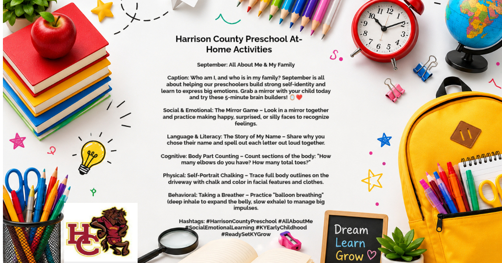 Harrison County Preschool September All About Me and My Family At-Home Activities
