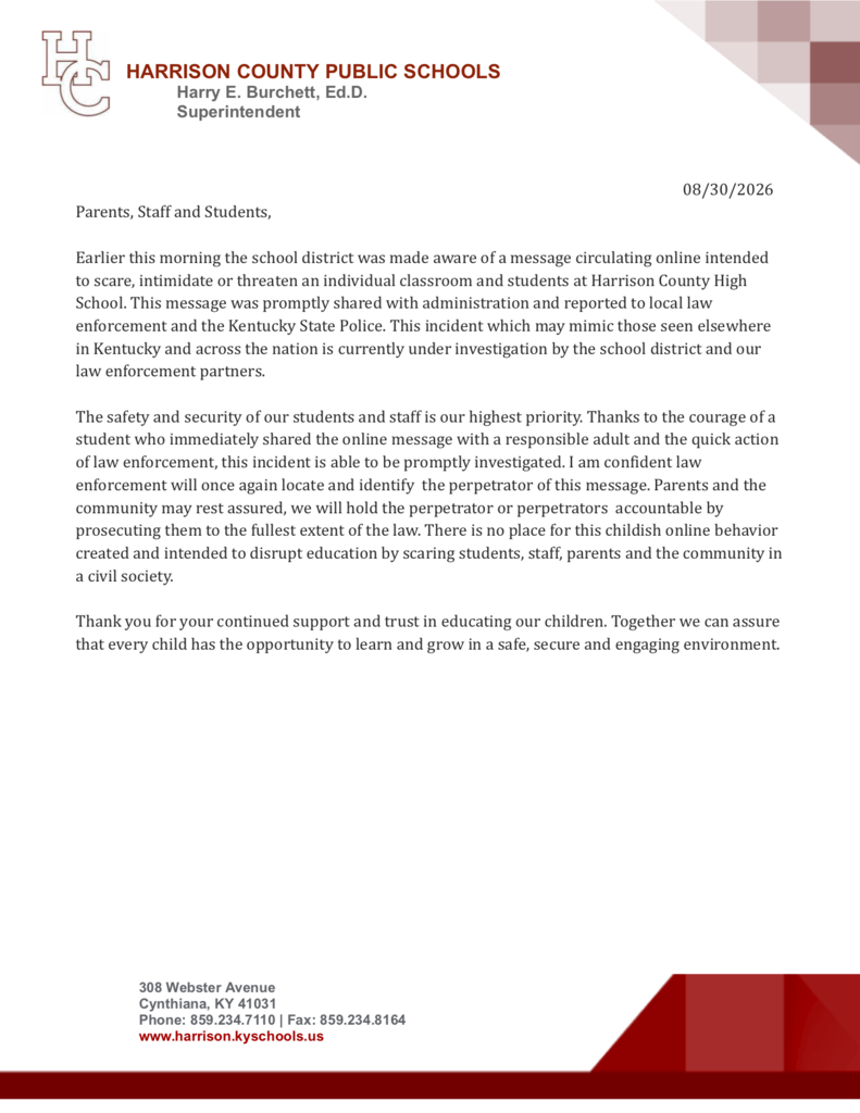 Parent Message 08/30/26