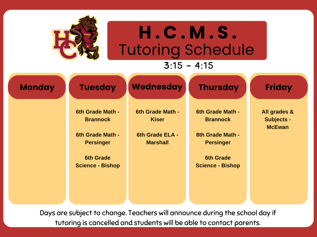 HCMS Tutoring Schedule