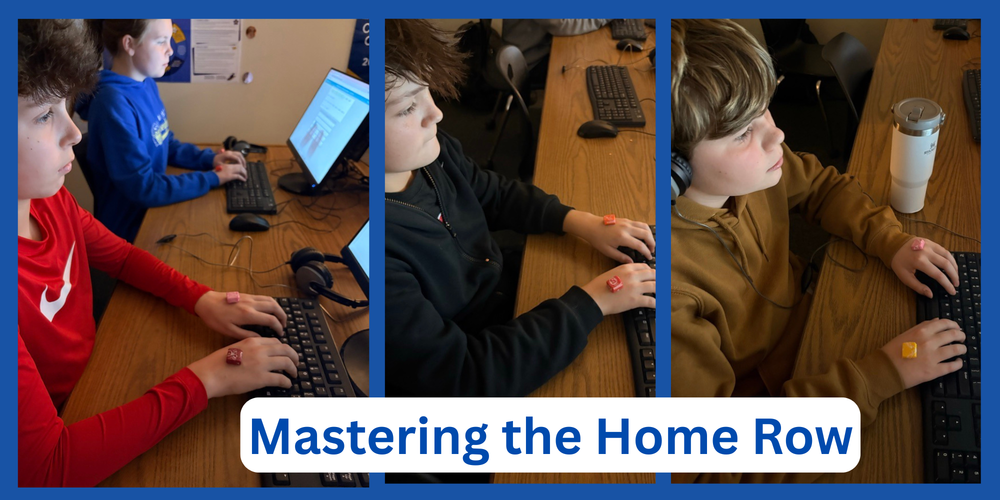 students typing with starburst on the back of their hands