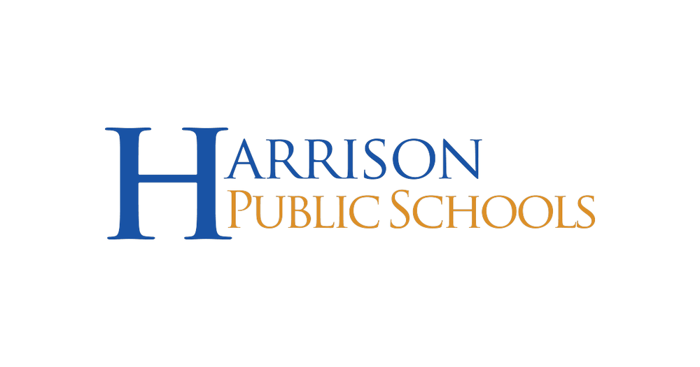 Harrison Public Schools logo — a large blue letter H beside the words 'Harrison' in blue and 'Public Schools' in gold, on a white background