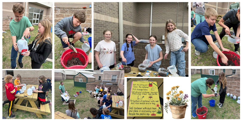 Students at work planting flowers