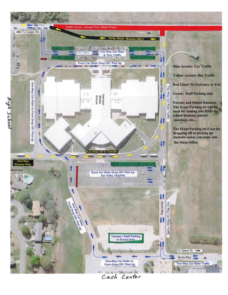 Due to the ongoing road improvements on Goblin Drive, there will be traffic changes for Harrison Middle School students.  Please take a moment to review the updated maps that show the new pick-up and drop-off procedures.  We appreciate your patience and understanding as we work to keep drop-offs and pick-ups as smooth and safe as possible.  If you have any questions, please don’t hesitate to contact the Middle School office for more information.