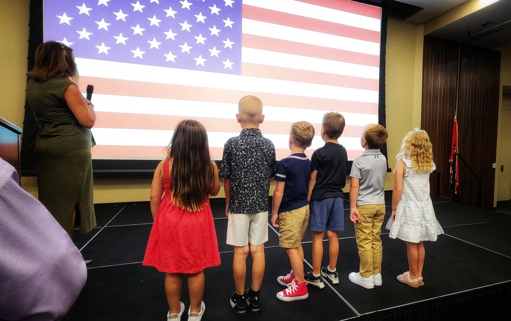 Students leading the Pledge of Allegiance