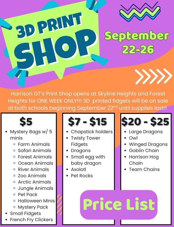 3D Print Shop: September 22-26 