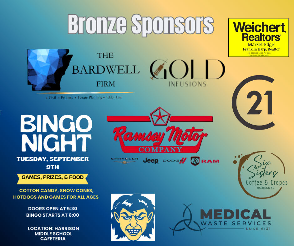 🎉 The Harrison Middle School PTA would like to thank our Gold, Silver, and Bronze Level Sponsors! 🎉  Join us for a night of fun, prizes, and Goblin spirit at HMS PTA Bingo Night 💙💛  📅 Tuesday, September 9 📍 Harrison Middle School Cafeteria 🕠 Doors Open: 5:30 PM 🕕 Bingo: 6:00–7:30 PM  👉 Don’t miss your chance to yell BINGO!
