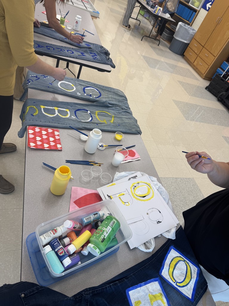 🎨👖 Teamwork + Creativity = Goblin Spirit!  Harrison Middle School teachers came together after school for a fun team-building activity—painting school-spirited jeans! 💛💙 Such a great way to bond, relax, and show off their Goblin pride! 🏆✨   #TeamHMS #GoblinPride #BetterTogether