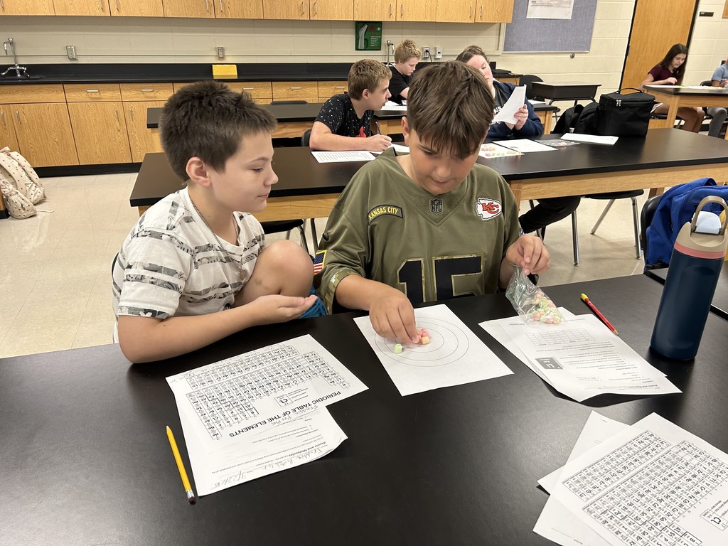 Subatomic particles never tasted so fun!  Mrs. Scoggins’ 7th Grade Science students participated in a “Build an Atom” lab using marshmallows to model subatomic particles. This engaging activity helped deepen their understanding of atomic structure and atomic numbers.
