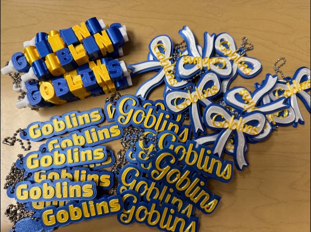Print shop items including keychains