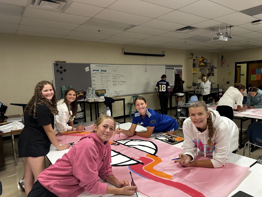 🎨 Our art room has been buzzing with creativity! Students have been working hard designing and painting banners for a variety of upcoming events, including Breast Cancer Awareness and Volleyball Senior Night. 💕🏐 We love seeing their artistic talents shine through to support our school and community! 👏✨ #StudentArtists #SchoolSpirit #CreativeGoblins #HarrisonMiddleSchool