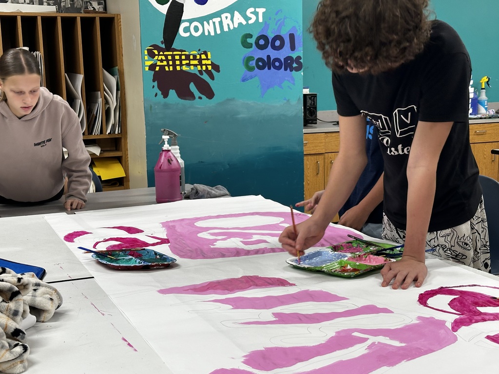 🎨 Our art room has been buzzing with creativity! Students have been working hard designing and painting banners for a variety of upcoming events, including Breast Cancer Awareness and Volleyball Senior Night. 💕🏐 We love seeing their artistic talents shine through to support our school and community! 👏✨ #StudentArtists #SchoolSpirit #CreativeGoblins #HarrisonMiddleSchool