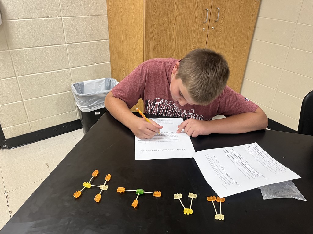 🧪 Hands-On Science Fun! Mrs. Bryant’s science students got creative while learning about molecules! Using gummy bears as atoms and toothpicks as bonds, students built models to show how atoms combine to form different molecules. 🍬🔬  Learning is always sweeter in science class! 💙💛 #HarrisonMiddleSchool #GreatGoblins #HandsOnLearning #ScienceIsSweet