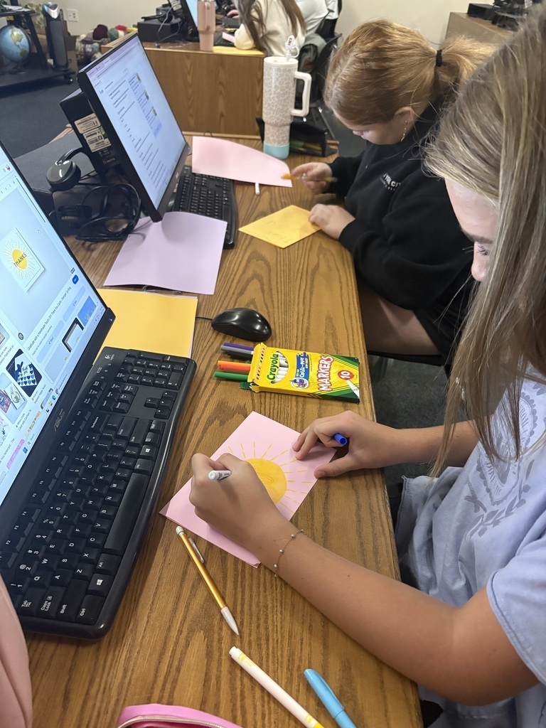 Our first 9-weeks leadership class wrapped up today with students creating thank you cards for teachers. They're putting their professional communication skills to work, applying what they learned about writing effective emails to craft thoughtful, well-written letters of appreciation.  Great leaders know that recognizing those who invest in us is essential to building strong communities.  Proud of this group and excited for our next cohort of future leaders! 💙 #StudentLeadership #GratitudeInAction