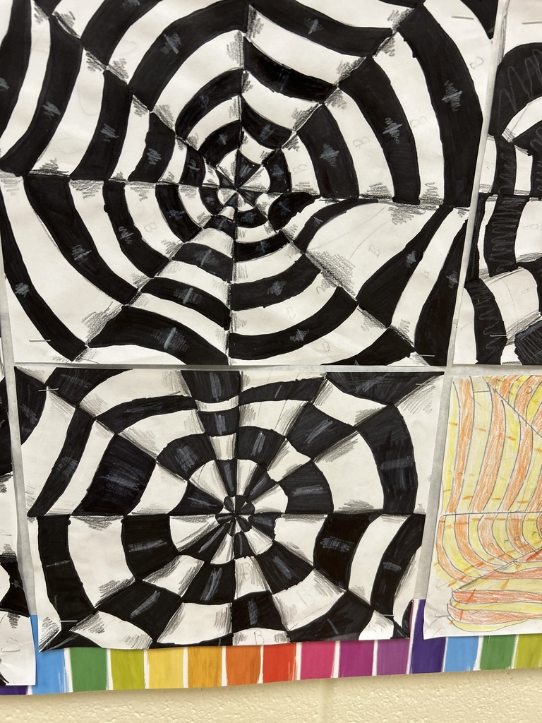 🎨 Optical Illusion Art! Mrs. Morgan’s 5th and 6th grade art students created some amazing optical illusion artwork! 🌀 Their creativity and attention to detail really make these pieces pop! 💙💛  #HarrisonMiddleSchool #GreatGoblins #HMSArt #StudentCreativity